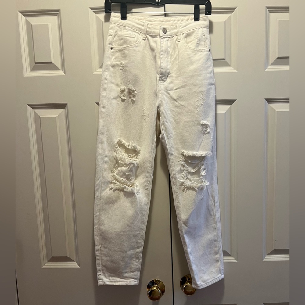 SHEIN High Waist Loose Fit White Ripped Jeans Size 2 / XS